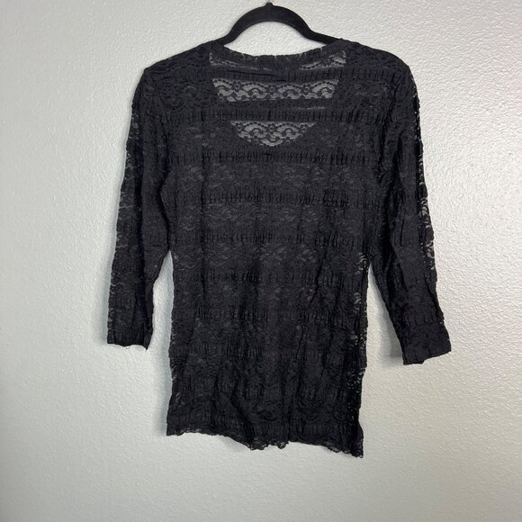 Forever 21 Black Lace Top Women's M 3/4 Sleeve Whimsigoth Gothic Fairy Goth Vamp - Picture 7 of 7